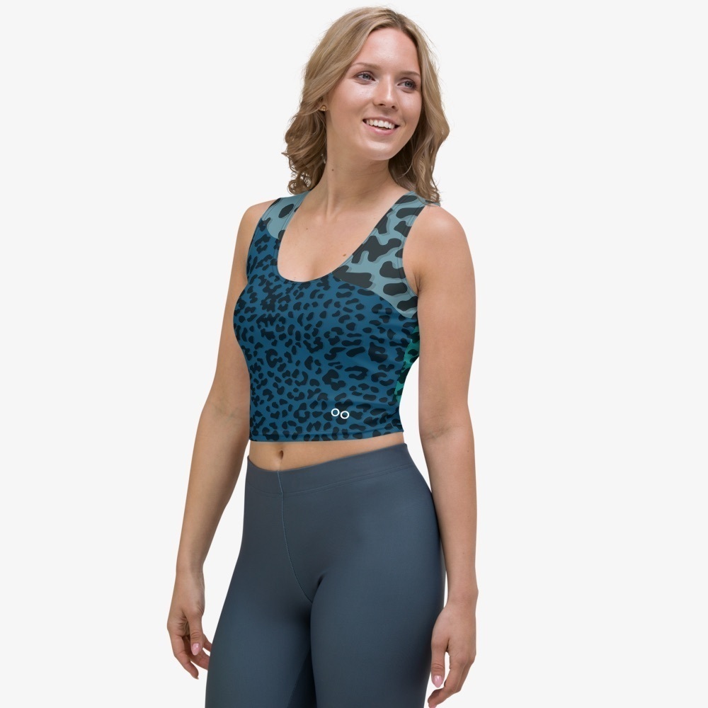 NWOT - Loony Legs Animal Printed Crop Top in "FrankenCheetah" Blue/Teal - Size M